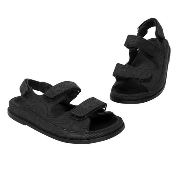 Chanel Chunky Cc Logo Embossed 39 Leather Dad Sandals CC-0525N-0212 - Picture 1 of 11